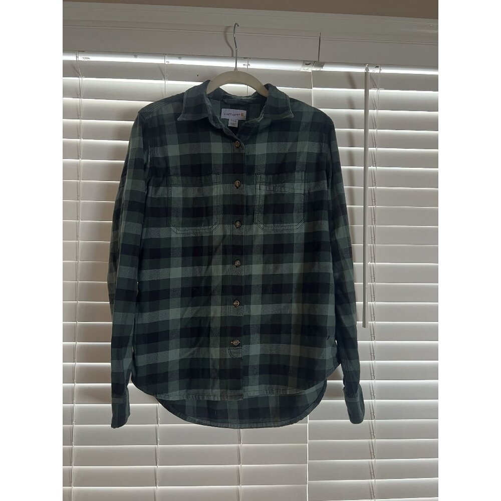 Carhartt Womens Plaid Button-Up Long Sleeve Shirt S Green & Black
